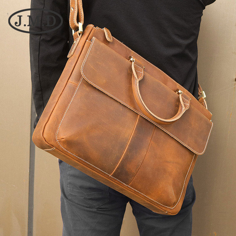 J.M.D leather men's bag retro crazy horse skin Messenger bag portable briefcase computer bag 7113