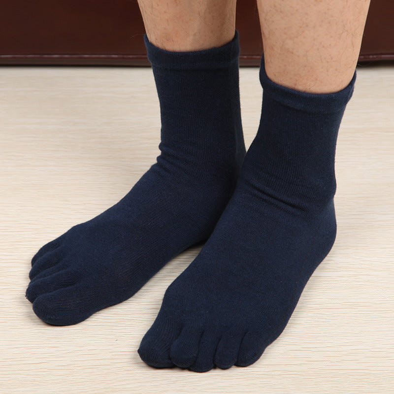 Five finger sock men's cotton business Chinese stockings casual solid color sweat-absorbent warm men's socks part toe sock factory direct sales