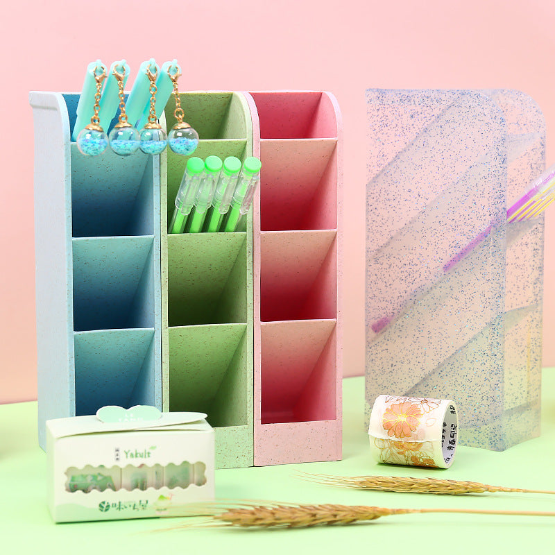 Art Blue Overseral Pen Pencil INS Stationery Storage Box Creative Fashion Transparent Flash Multifunction Desktop Storage Box