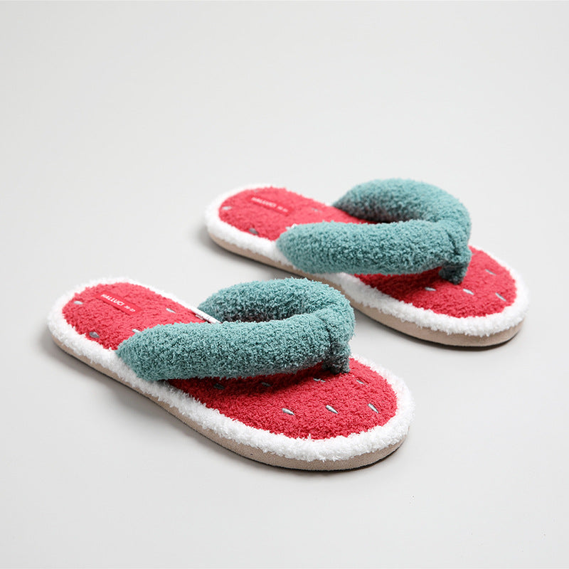 Halluci autumn and winter new soft watermelon flip-flops suede bottom mute indoor home slippers