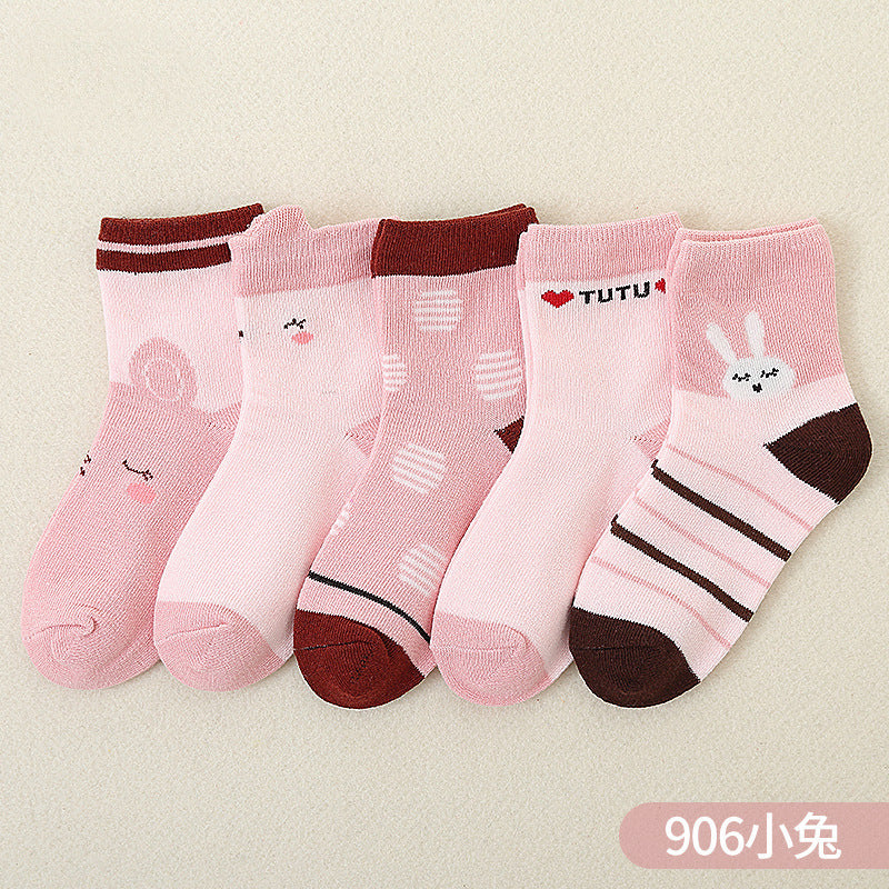 21 new children's socks autumn and winter combed cotton baby cartoon boys and girls middle tube socks big children socks wholesale