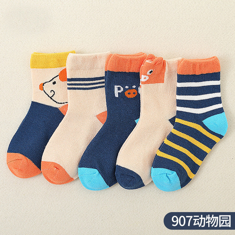 21 new children's socks autumn and winter combed cotton baby cartoon boys and girls middle tube socks big children socks wholesale