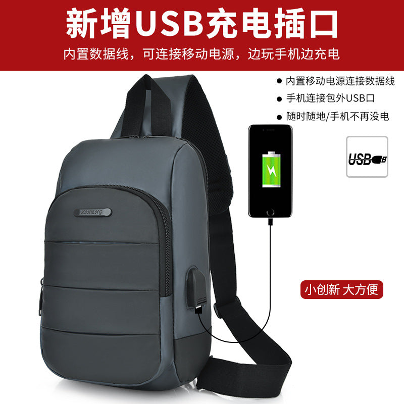 New USB business chest bag men's leisure poor shoulder bag male big capacity waterproof oblique cross-cut