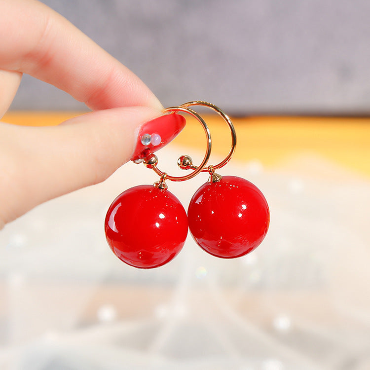 Factory goods 925 silver needle Korean version of the new red bead earrings female temperament ear rrings ear