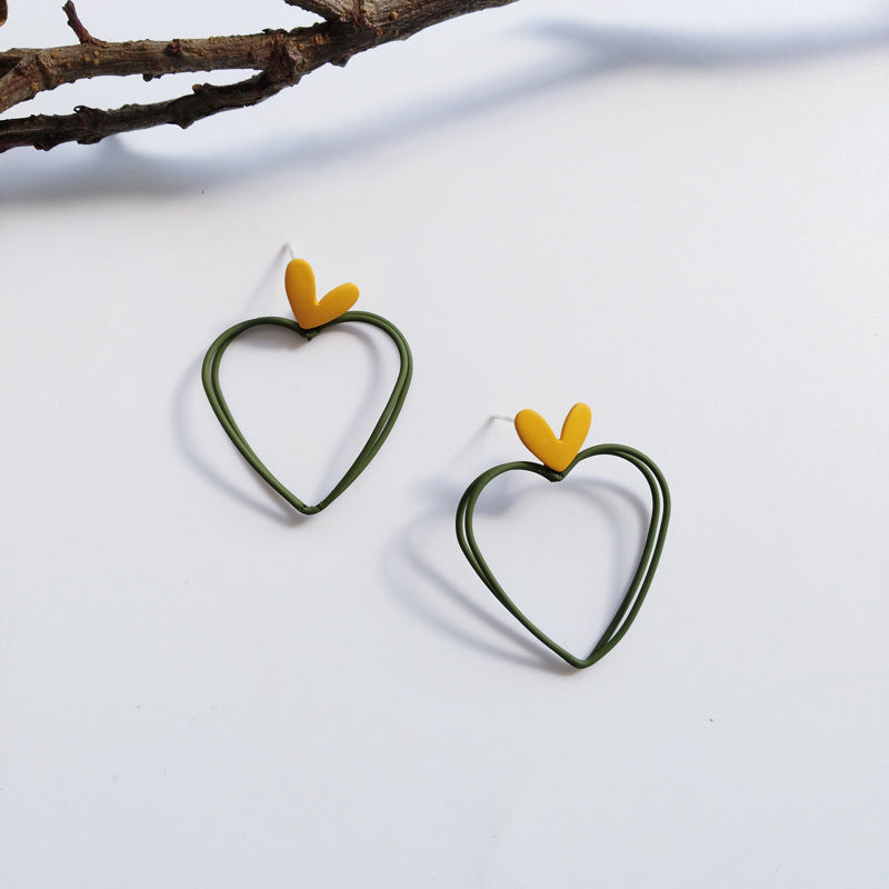 S925 silver needle small colorful color earrings sweet girl love heart-shaped hollow earrings spring and summer new ear joy 1070