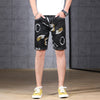 2021 summer thin men's denim five pants Slim pants elastic pants black denim short pants doodle