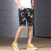 2021 summer thin men's denim five pants Slim pants elastic pants black denim short pants doodle