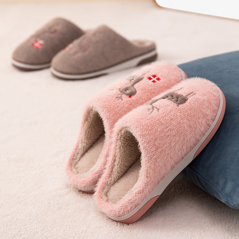 Cotton slippers female winter fur slippers cute home monthly home couple warm thick bottom non-slip men's indoor