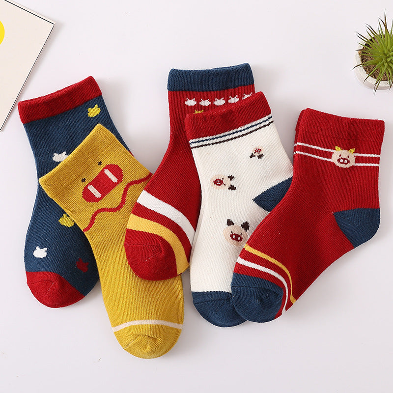 21 new children's socks autumn and winter combed cotton baby cartoon boys and girls middle tube socks big children socks wholesale