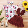 Girls spring and autumn skirt 2020 European and American new short-sleeved floral blouse + lace suspender skirt three-piece set