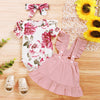 Girls spring and autumn skirt 2020 European and American new short-sleeved floral blouse + lace suspender skirt three-piece set