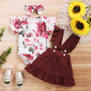 Girls spring and autumn skirt 2020 European and American new short-sleeved floral blouse + lace suspender skirt three-piece set