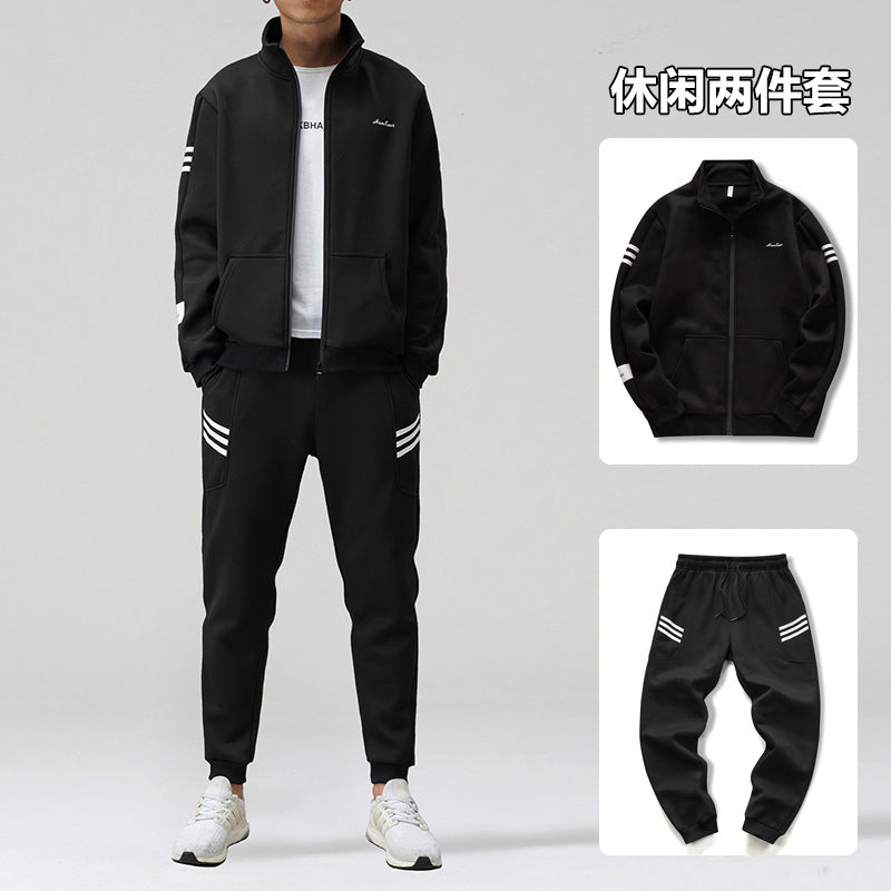 2021 new sports suit male standing open shirt outer casing pants fashion casual set of simple spring men's clothing