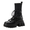 European station Martin boots Yinglan wind women's round head socks boots thick bottom pine cake boots straps show thin elastic boots