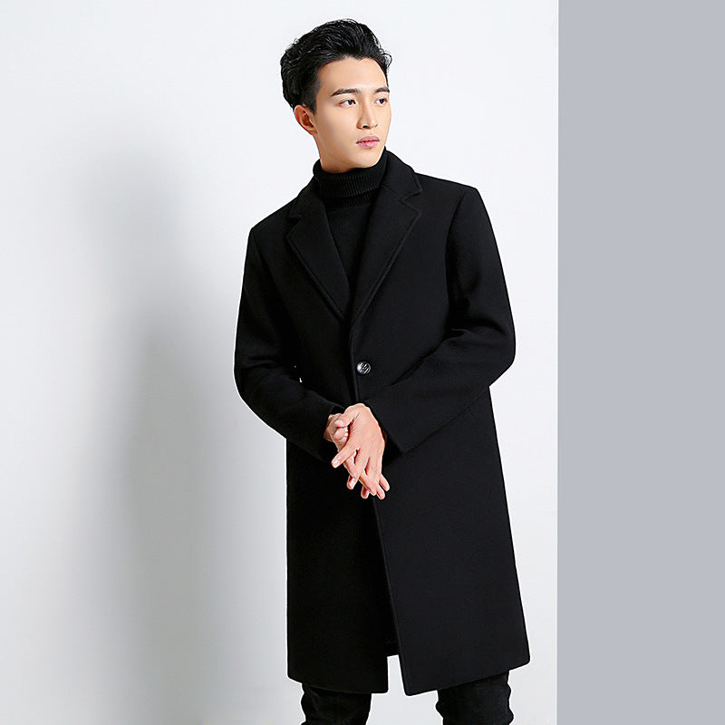 2021 new woolen coat men's long section of the knee Korean version of the autumn and winter thick business wool windbreaker men's coat