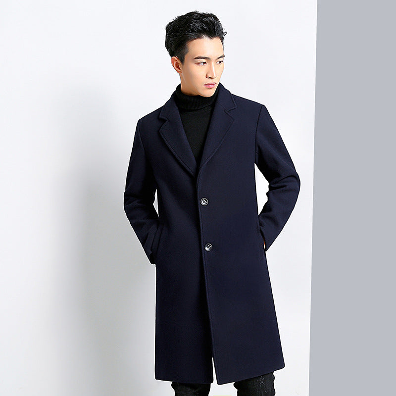 2021 new woolen coat men's long section of the knee Korean version of the autumn and winter thick business wool windbreaker men's coat