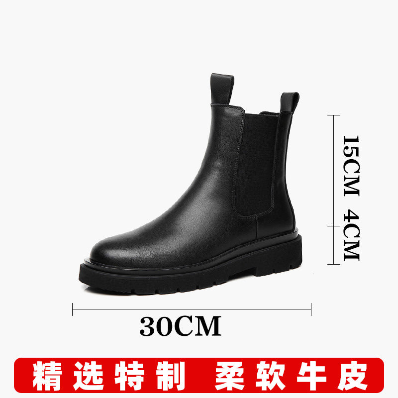 Martin boots men's spring high-top tooling shoes British Chersea short boots boots in black leather troops