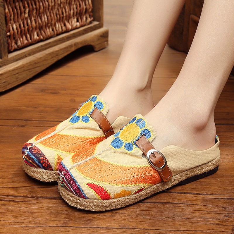 2021 factory direct supply spring and summer old Beijing embroidered shoes ethnic style embroidery sun flower series cloth shoes wholesale