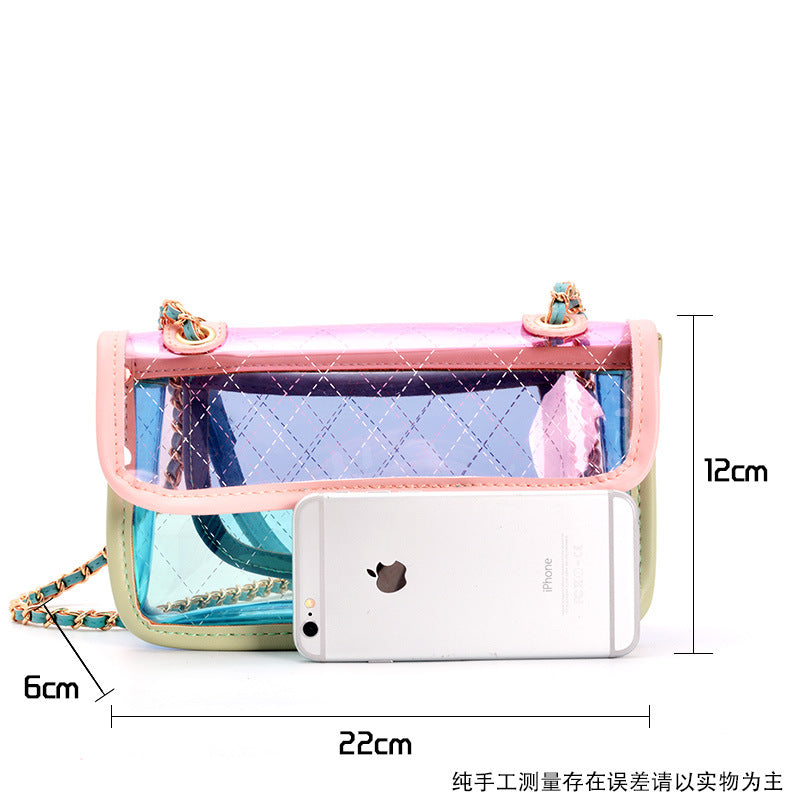 Cross-border transparent bag female new tide INS color mini jelly bag Messenger bag small fragrant wind rhombus chain package