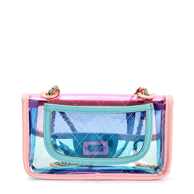 Cross-border transparent bag female new tide INS color mini jelly bag Messenger bag small fragrant wind rhombus chain package