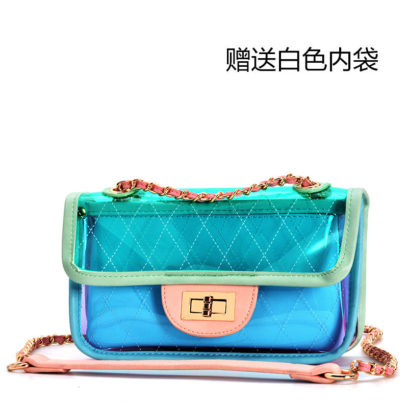 Cross-border transparent bag female new tide INS color mini jelly bag Messenger bag small fragrant wind rhombus chain package