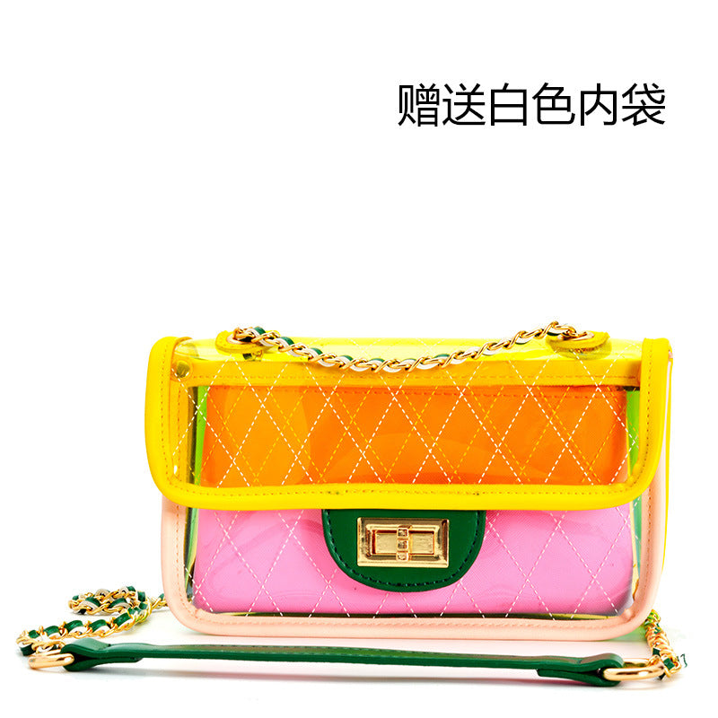 Cross-border transparent bag female new tide INS color mini jelly bag Messenger bag small fragrant wind rhombus chain package