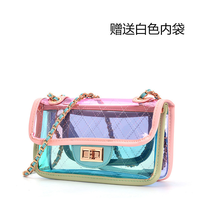 Cross-border transparent bag female new tide INS color mini jelly bag Messenger bag small fragrant wind rhombus chain package