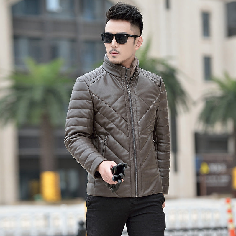 Winter new Haining leather men's down jacket short slim Korean version of the mink fur collar jacket warm coat