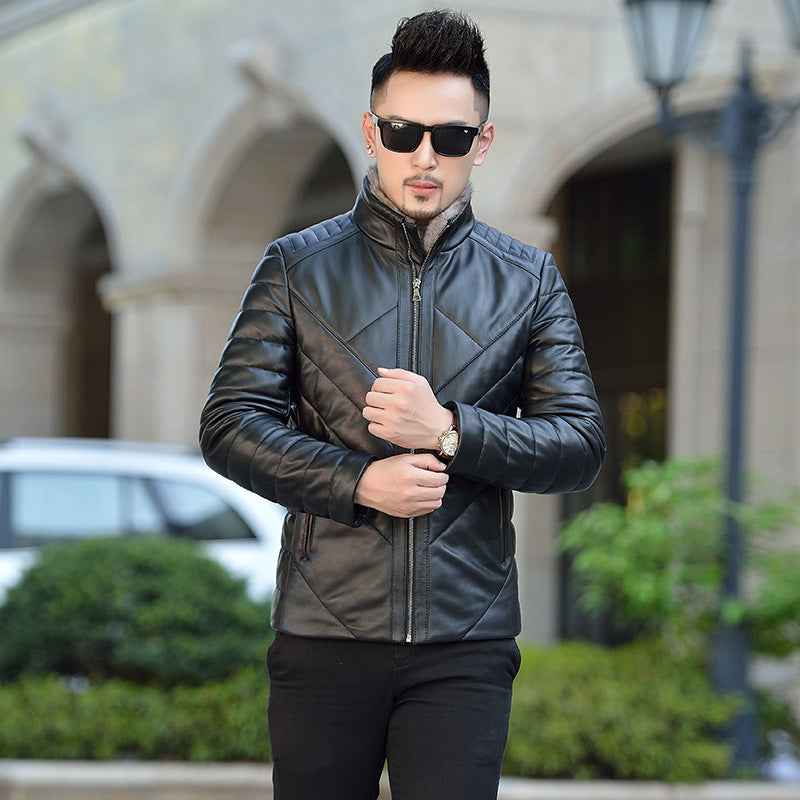 Winter new Haining leather men's down jacket short slim Korean version of the mink fur collar jacket warm coat