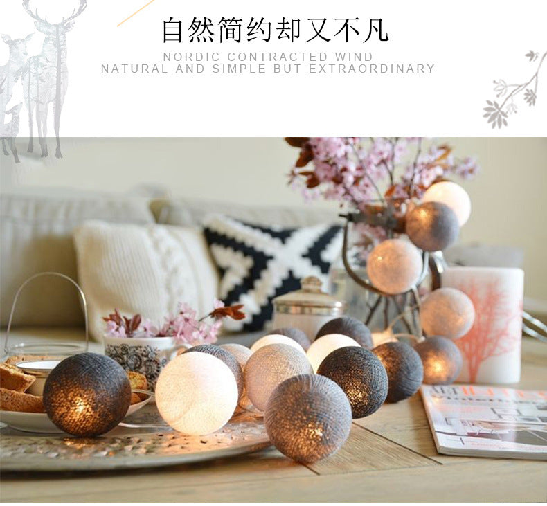 Factory direct Thailand LED cotton ball vine bullet string Christmas day INS decorative bedroom lottery light flash