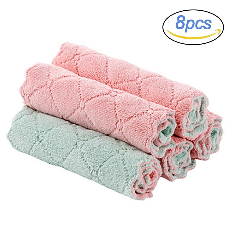 8PCS Microfiber Kitchen Towel Soft Absorbent Dish Towel Non-stick Oil Washing Kitchen Rag Tableware Household Cleaning Tools