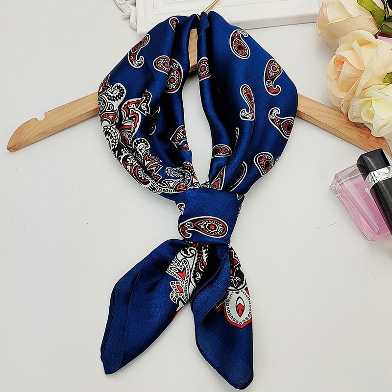 70*70cm Fashion Silk Satin Hair Scarf Women Handkerchief Printed Female Square Head Bandana Small Neck muffler hijab lady girl