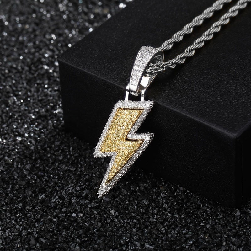 2021 Jewelry Fashion Retro Full Zircon Lightning Necklace Men's Hip Hop Party Locomotive Accessories Pendant Necklace Jewelry