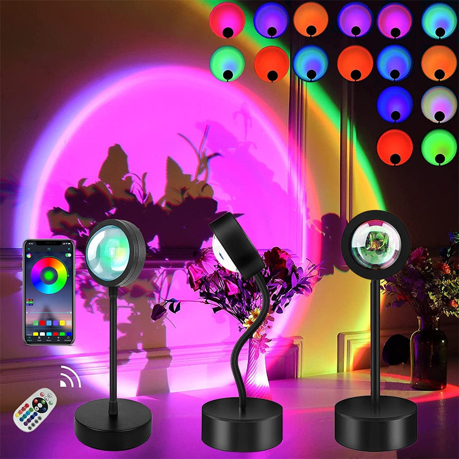 Smart Bluetooth Sunset Projection Lamp Sunset Projector Night Light APP Remote Led Lights for Room Decoration Photography Gifts