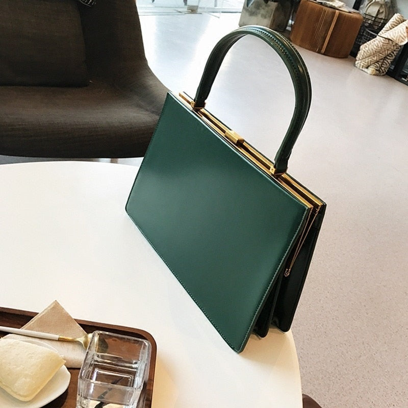 Vintage Big Clip Shell Women Handbags Designer Top-hand Hand Bags Luxury Pu Leather Purses Large Capacity Tote Simply Square Bag