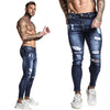 GINGTTO Jeans Men Elastic Waist Skinny Jeans Men 2020 Stretch Ripped Pants Streetwear Mens Denim Jeans Blue