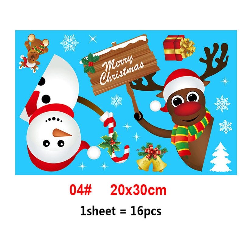 2022 Removable Christmas PVC Static Sticker Santa Elk Window Stickers Beautify Snowflake Wall Decals New Year Party Glass Paste