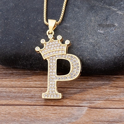 New Luxury Copper Zircon A-Z Crown Alphabet Pendant Chain Necklace Punk Hip-Hop Style Fashion Woman Man Initial Name Jewelry