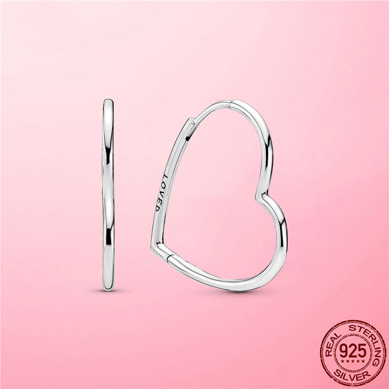 Silver Earrings Real 925 Sterling Silver Asymmetrical Heart Hoop Earrings for Women Fashion Silver Earring Jewelry Gift