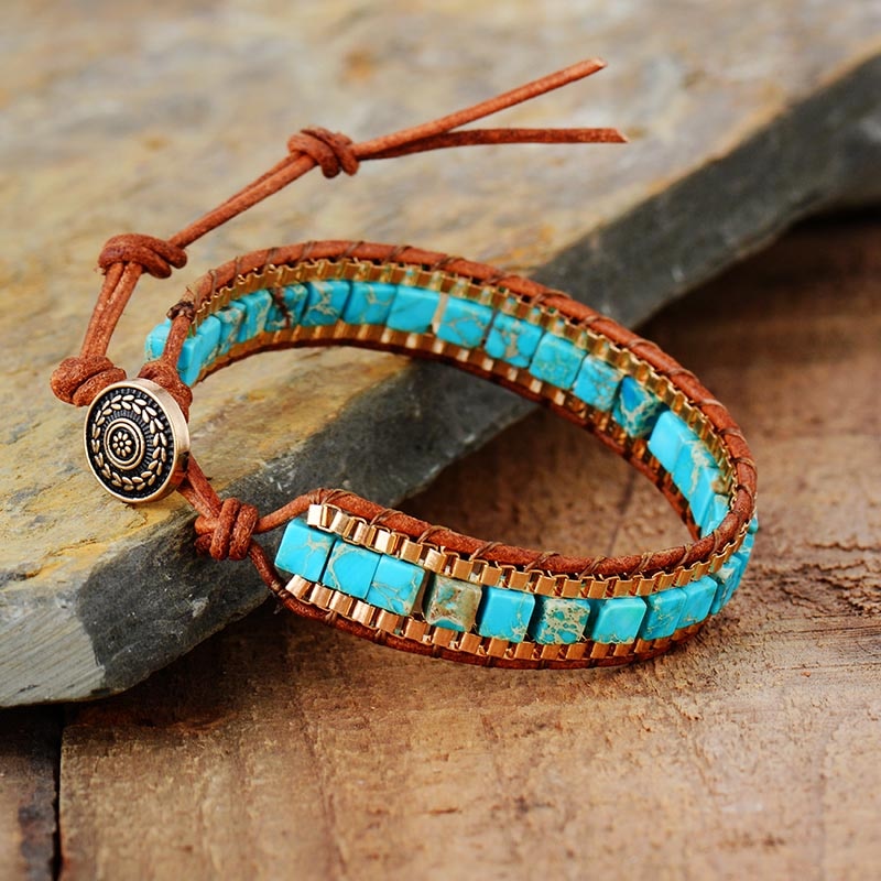 New Women Wrap Bracelets Turquise Stones Gold Chain Woven Wrap Bracelet Bohemian Statement Jewelry Dropship