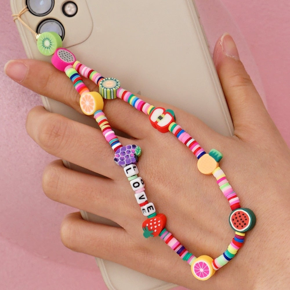 Shinus Heishi Disc Beads Crystal Chain For Phone Mobile Phone Lanyard Smile Cell Phone Chains 2021 LOVE Letter String Wristband