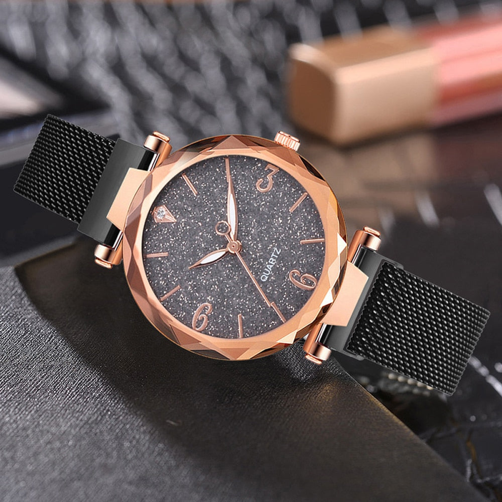 Rose Gold Women Watch 2021 Top Brand Luxury Magnetic Starry Sky Lady Wrist Watch Mesh Female Clock For Dropship relogio feminino