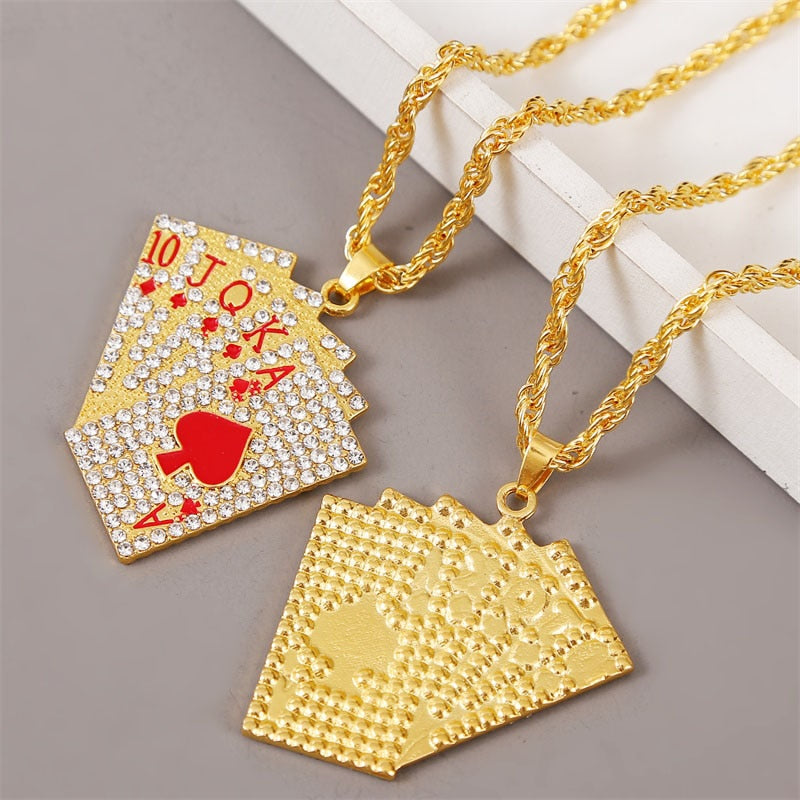 Hip Hop Jewelry Women Men Statement Enamel Playing Cards Pendants Necklaces Hip Hop Jewelry Fashion Gold Silver Color Necklace