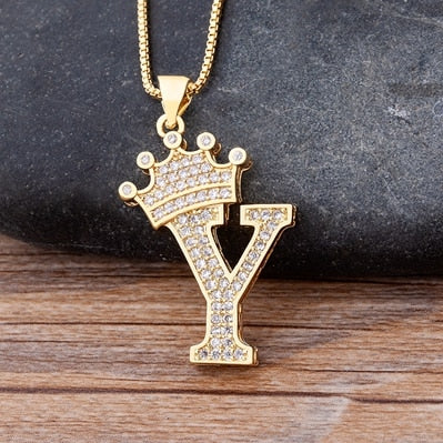 New Luxury Copper Zircon A-Z Crown Alphabet Pendant Chain Necklace Punk Hip-Hop Style Fashion Woman Man Initial Name Jewelry