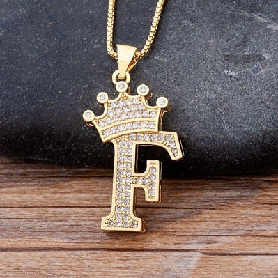 New Luxury Copper Zircon A-Z Crown Alphabet Pendant Chain Necklace Punk Hip-Hop Style Fashion Woman Man Initial Name Jewelry