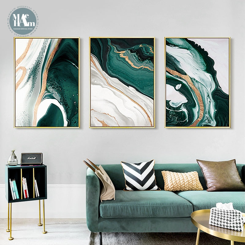 Modern Abstract Gold foil lines Green Canvas Art Paintings For Living Room Bedroom Posters And Prints Wall Poster Home Decor