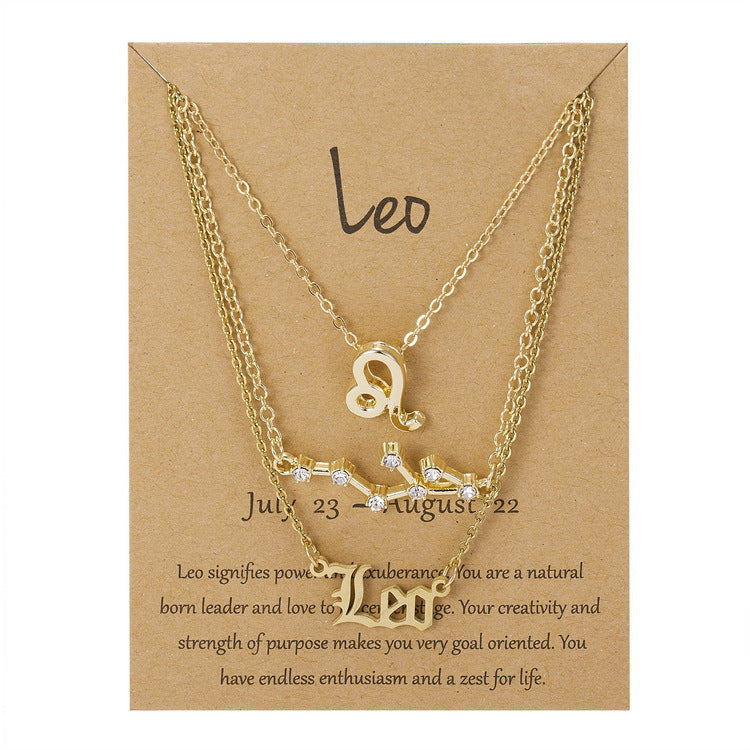 3Pcs/Set Unique Star Zodiac Sign Pendant Charm Gold Necklace