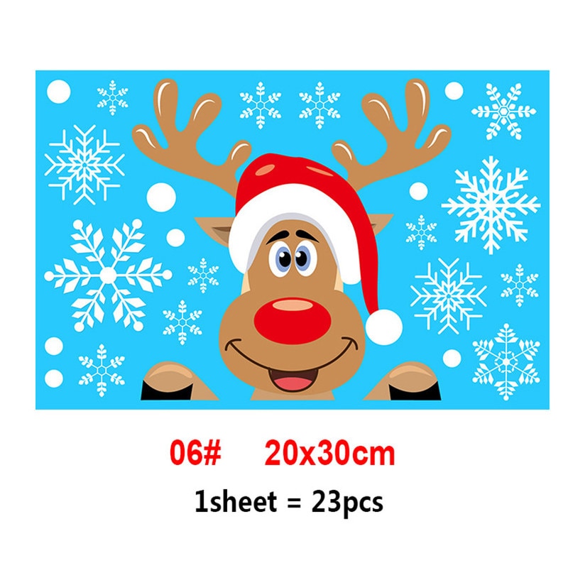 2022 Removable Christmas PVC Static Sticker Santa Elk Window Stickers Beautify Snowflake Wall Decals New Year Party Glass Paste