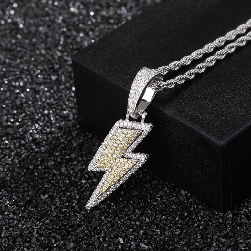 2021 Jewelry Fashion Retro Full Zircon Lightning Necklace Men's Hip Hop Party Locomotive Accessories Pendant Necklace Jewelry