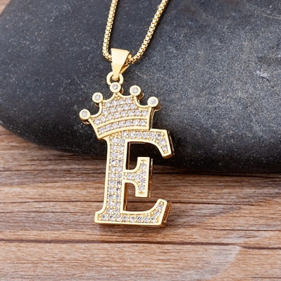 New Luxury Copper Zircon A-Z Crown Alphabet Pendant Chain Necklace Punk Hip-Hop Style Fashion Woman Man Initial Name Jewelry